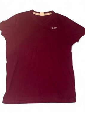 Hollister Men's V-Neck Tee in Deep Burgundy